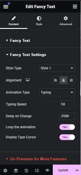 fancy text settings